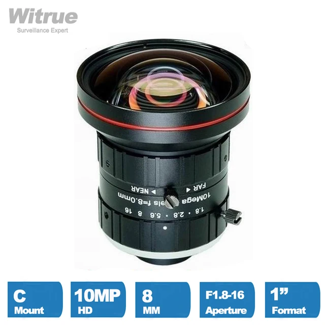 Obiektyw przemysłowy HD 8mm 10 megapixel C mocowanie ręczne przysłona przysłony przysłony F1.8 do F16 1 "do kamery IP nadzoru bezpieczeństwa