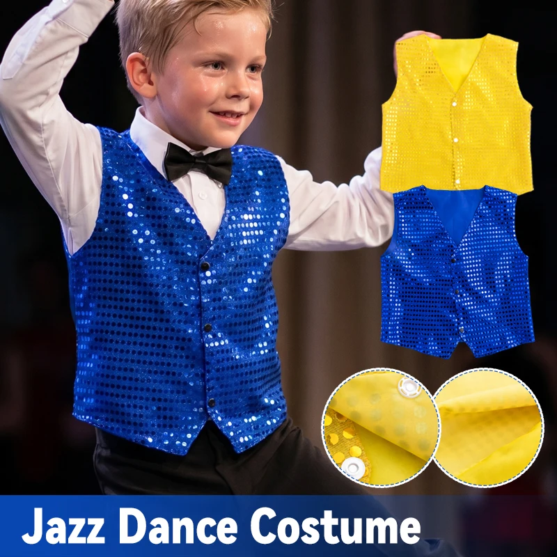 

Kids Latin Jazz Hip Hop Dance Vest Waistcoat Boys Girls Shiny Sequins Disco Party Fancy Dress Up Choir Performance Costume