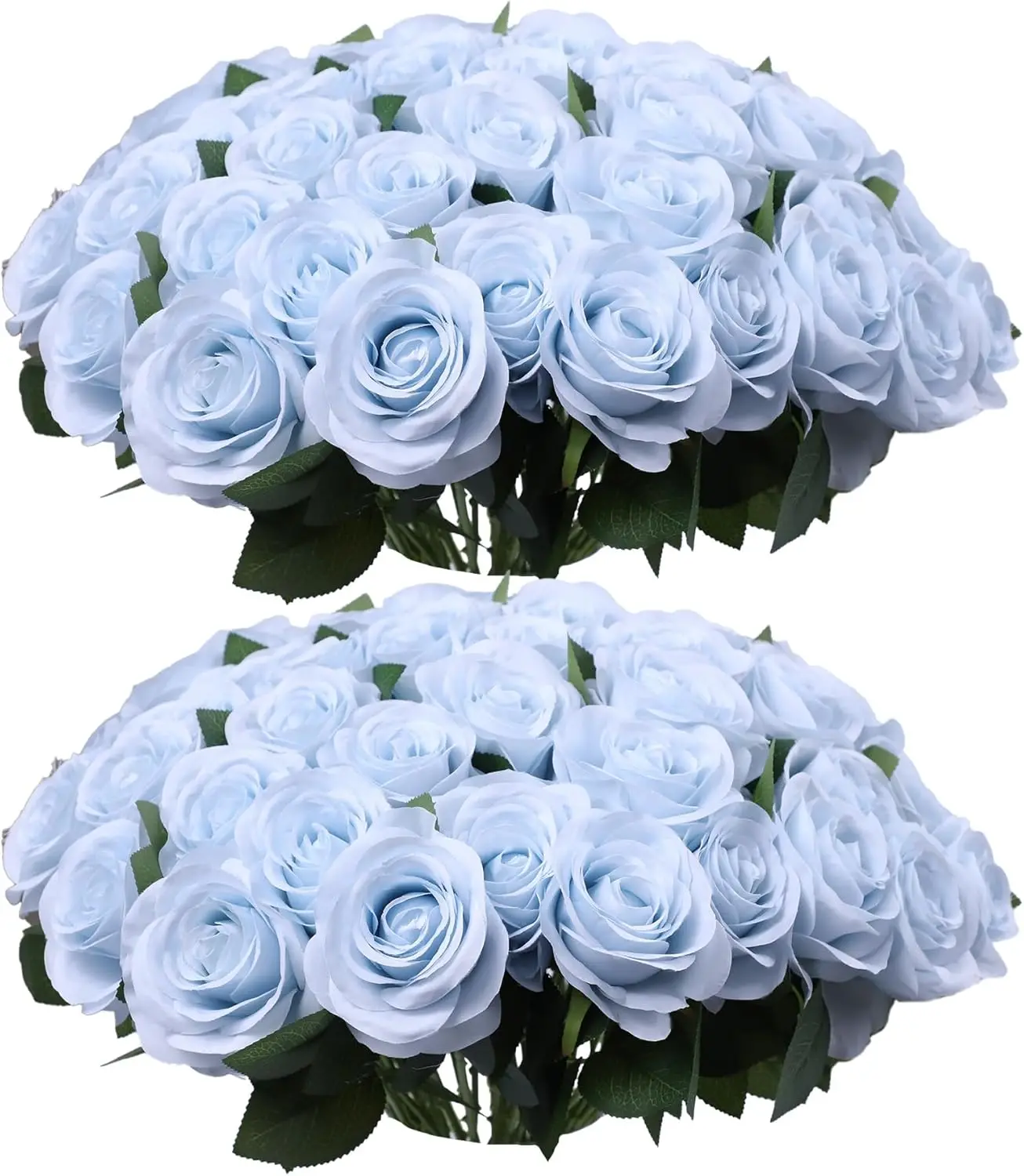 

52pcs Light Blue Roses Artificial Flowers Fake Flowers Silk Roses with Stems for DIY Wedding Bouquets Bridal Shower Cent
