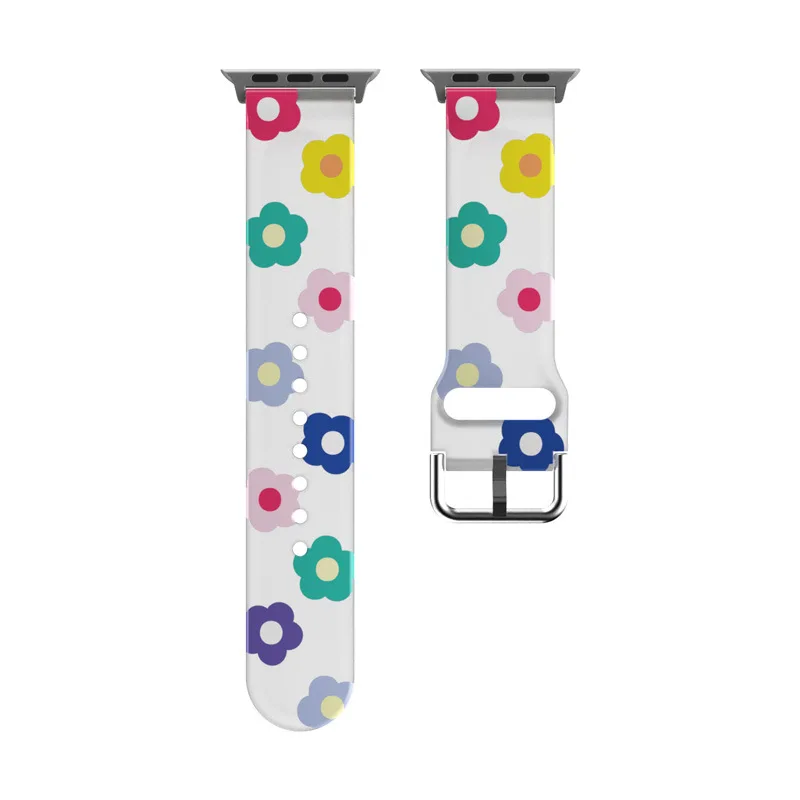 Printed Silicone Strap For Apple Watch Band 40mm 44 45 49 38 41 46 42mm Transparent Floral Bracelet iWatch 12 11 10 9 8 7 6 5 SE - view 5