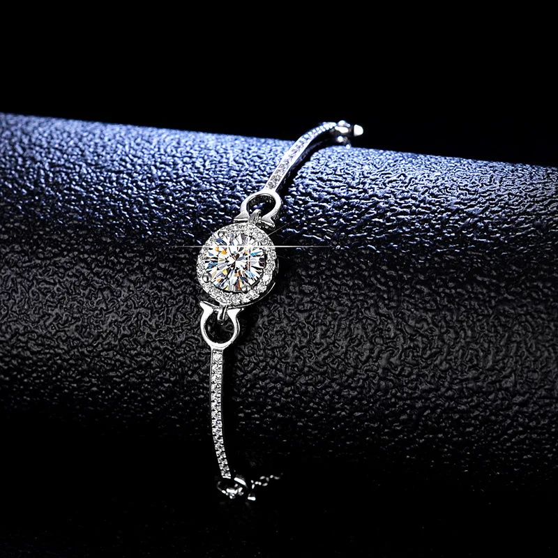 18K Gold Inlaid Bracelet, Moissanite Bracelet, Round Bag, Simple and Fashionable Women's Platinum PT950 Diamond Jewelry