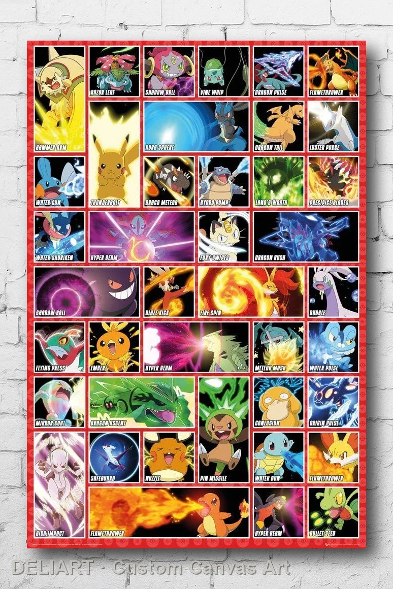 

POKEMON - MOVES CHART Canvas Poster Custom Size Available Room Decoration Home Decor Wall Art