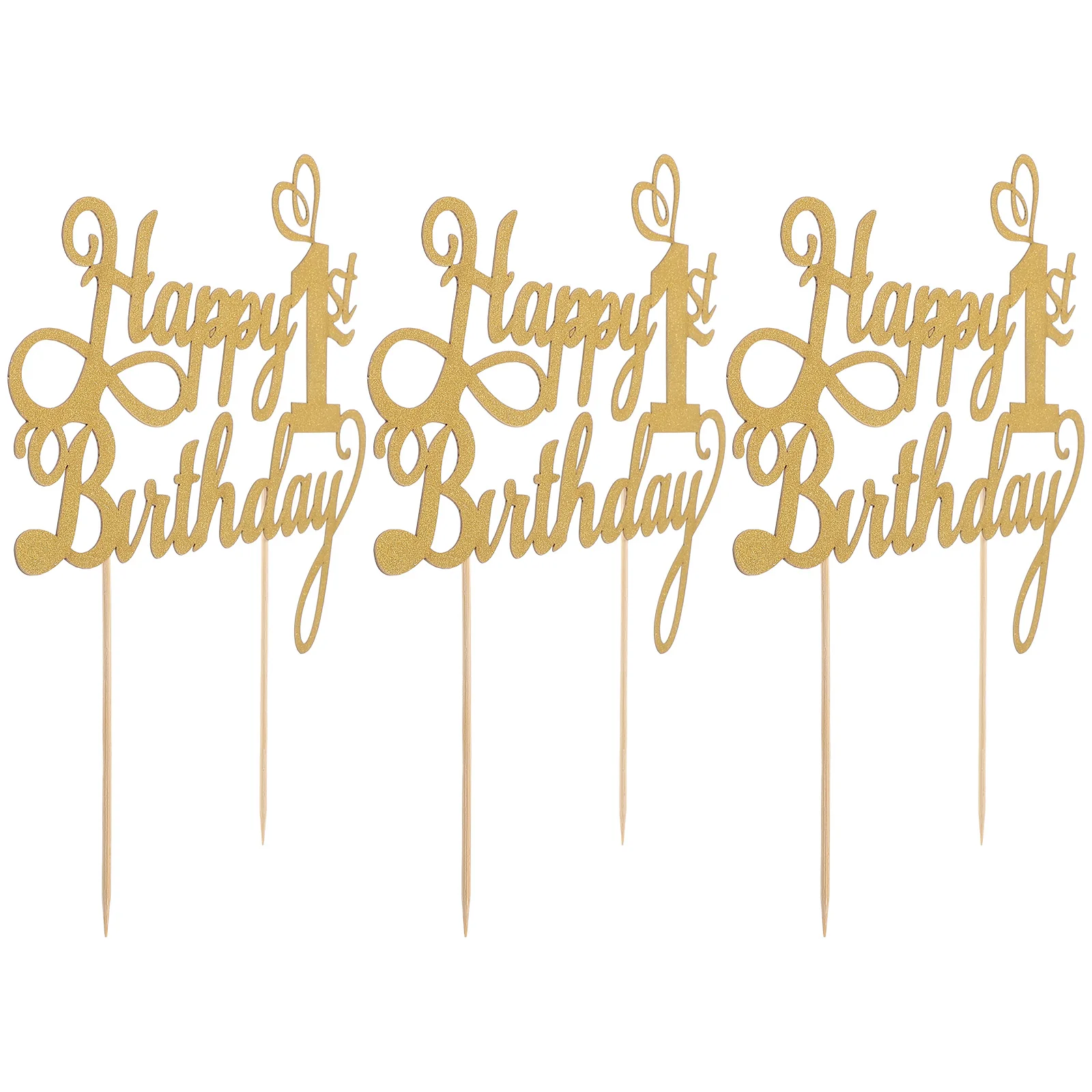 

3pcs Decoration 1st Birthday Golden Dessert Toppers Party Supplies Cupcake Toppers Dessert Picks Cake Ornaments