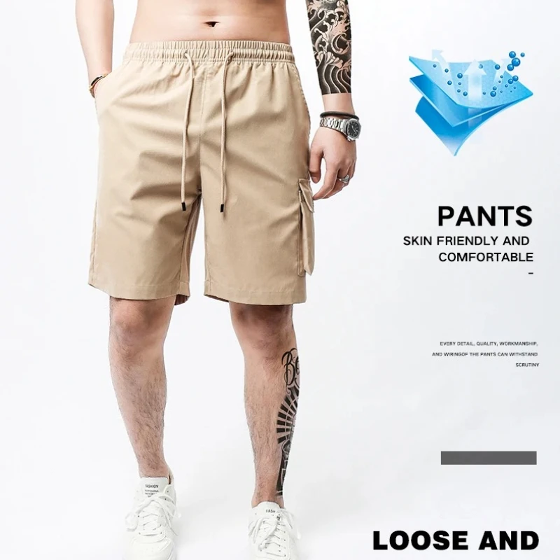 

Khaki Cargo Knee Shorts Men Summer Sports Casual Shorts American Workwear Half Pants Man Golf Straight Running Gym Shorts Pants
