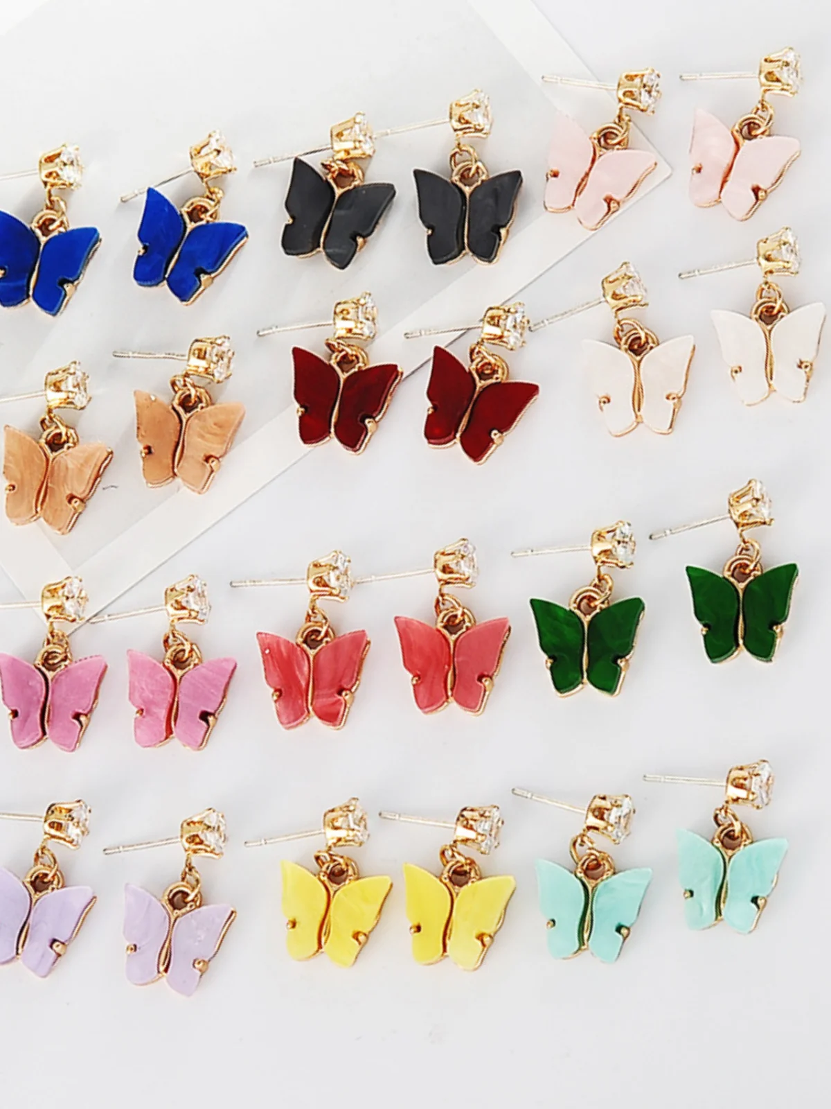 Hot Sale Versatile Sweet Color Zircon Acrylic Butterfly Earrings Personality Simple Ins Style Earrings 1$ Lowest Price Wholesale