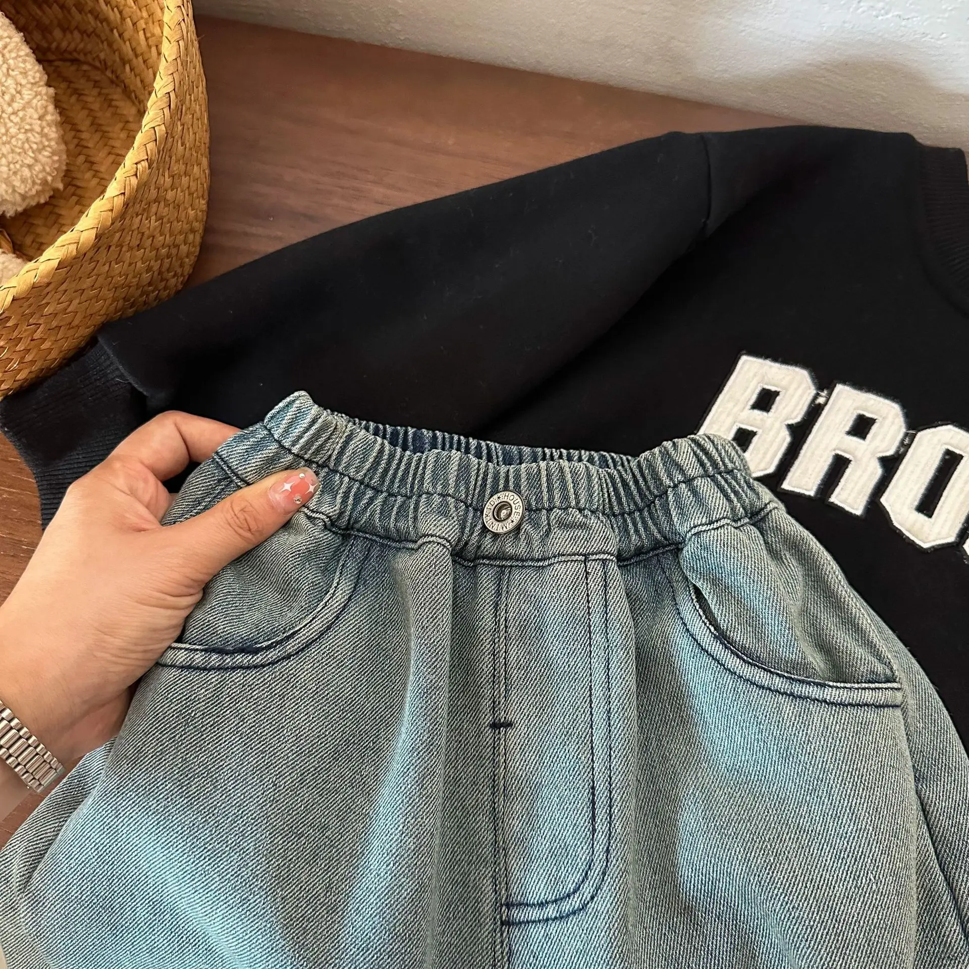 RAISE Spring Kids Boys Denim Pant Cotton Cartoon Smiling Toddler Boy Jeans Casual Gradient Children Boy Trousers 1-8T Boys Pants