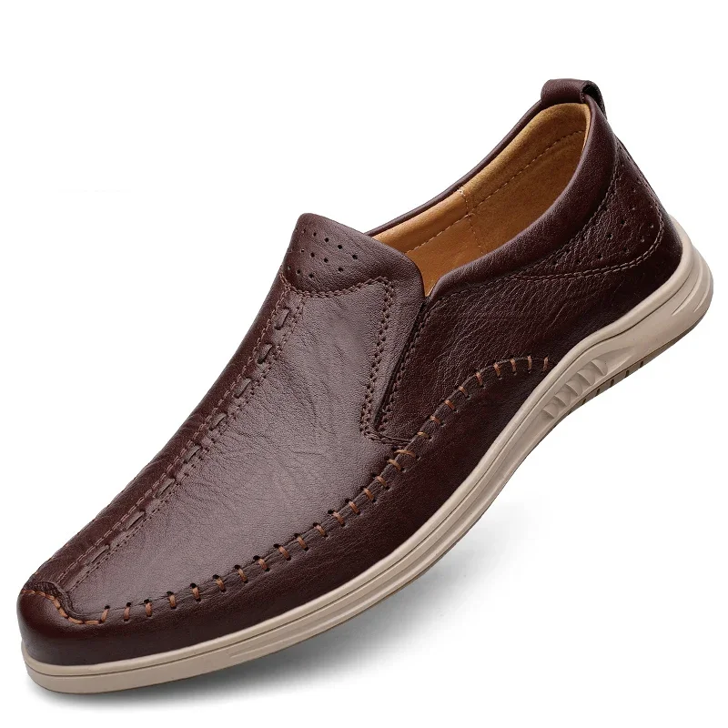 Mocassins classiques en cuir véritable marron foncé pour hommes, chaussures provoqué, mocassins de mariage, ALD sur un plat formel, marque de luxe