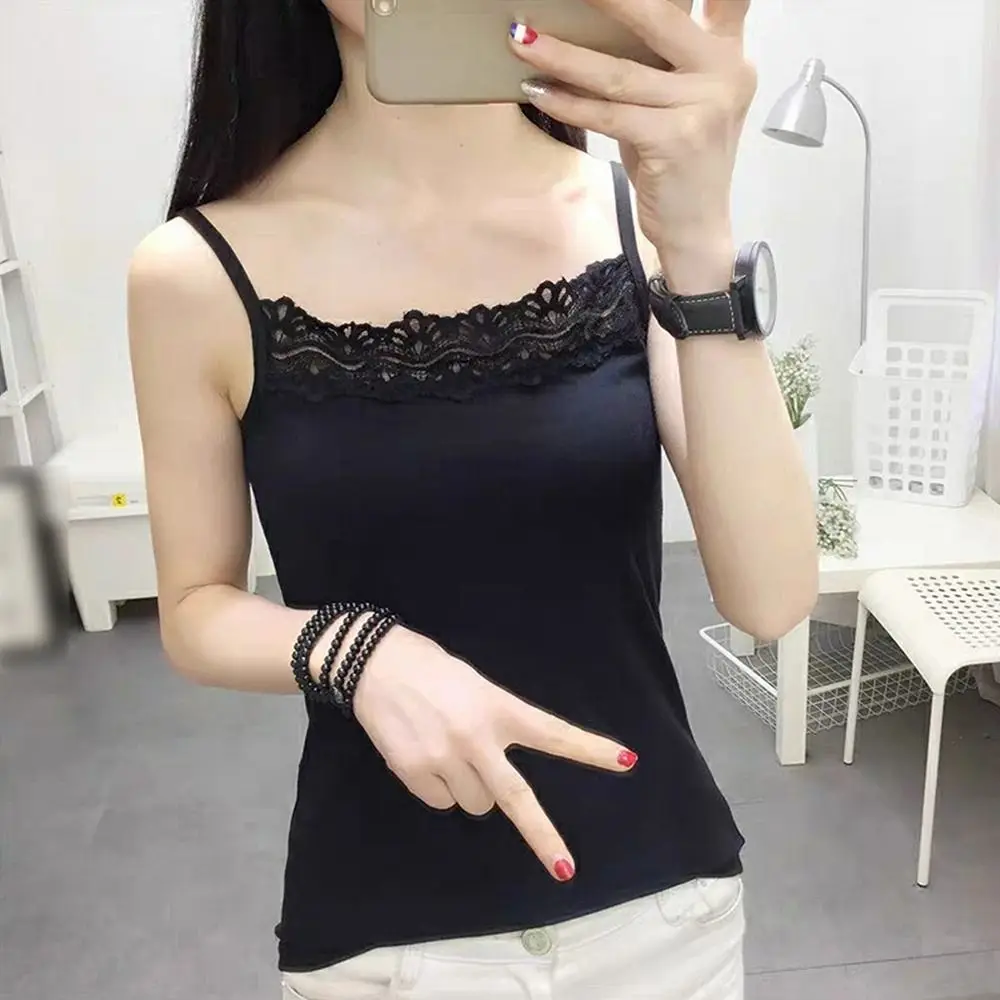 

Casual Spaghetti Strap Summer Tank Tops Sleeveless With Lace Cami Top Shirt Camisoles Slim Vest Corset for Women
