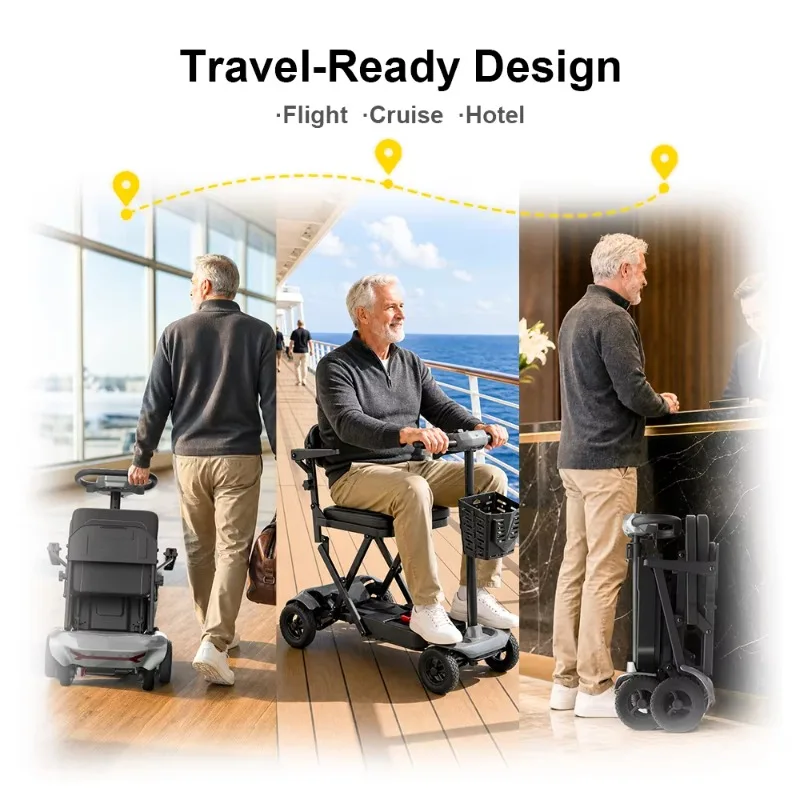 Mobility Scooter for Shopping Mall Cruise Hotel 15kg Folding Electric Scooter with Dual Battery and NFC Start for Senior