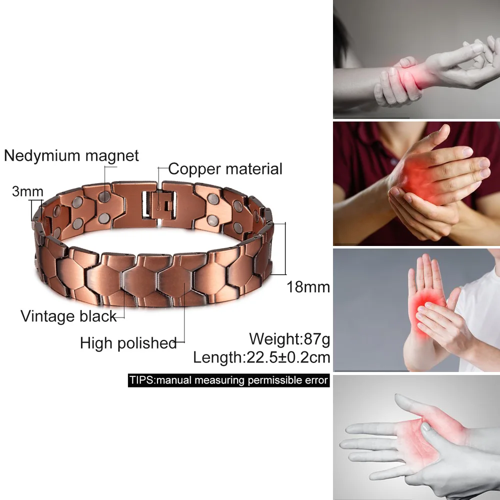 Wristband Magnetic Pure Copper Bracelet Male 18mm Wide Football Pattern Copper Magnetic Bracelet Arthritis Energy Chain Bracelet