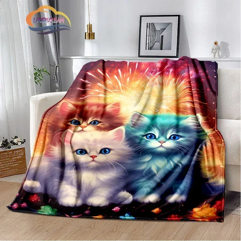 Cute Cartoon Cat Blanket Animal Soft Comfortable Art Warm All Seasons Blanket Suitable for Sofa Bed Cover Office Carpet