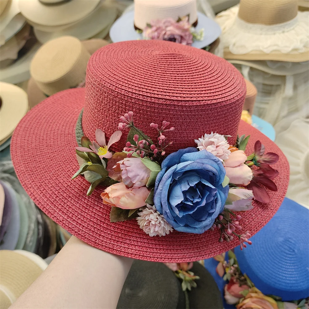 Beach Hat Rose Flower Decoration Summer Straw Hat Women  display picture 3