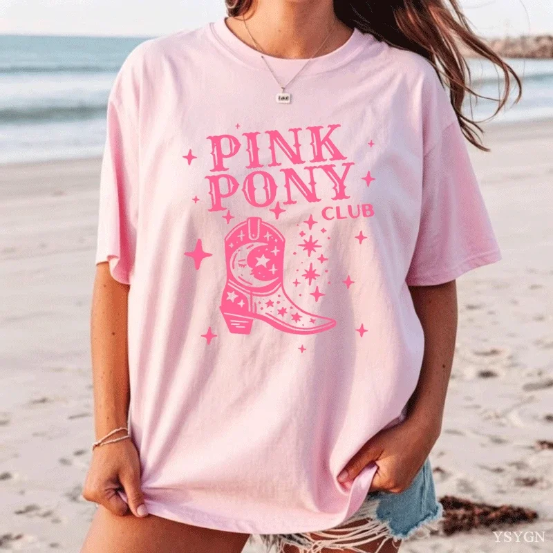 Pink Pony Club Chappell Roan Cowgirl Boots T-shirt Women Hip Hop Fashion Country Music T Shirt Lady Girl Fashion Tee Streetweawr