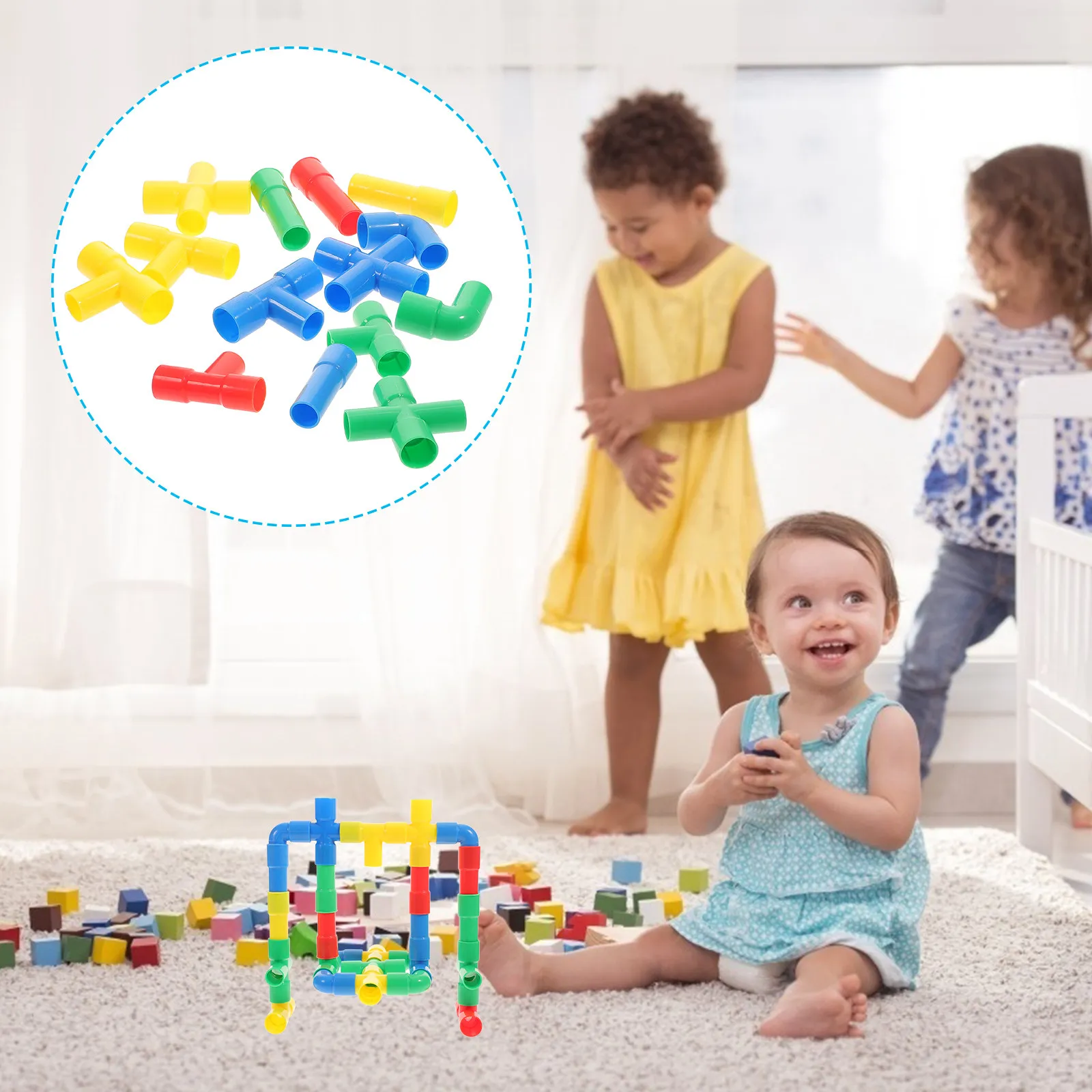 

1Set Colorful Pipe Blocks Educational Set Kids Insert Pieces Plastic Construction Combines Into Multiple Shapes Early Learning