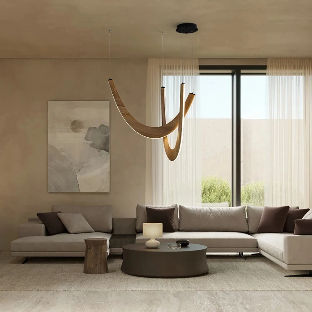 

2025 Modern creative solid wood pendant light, suitable for villa living room, dining room, hotel pendant light GN123TB