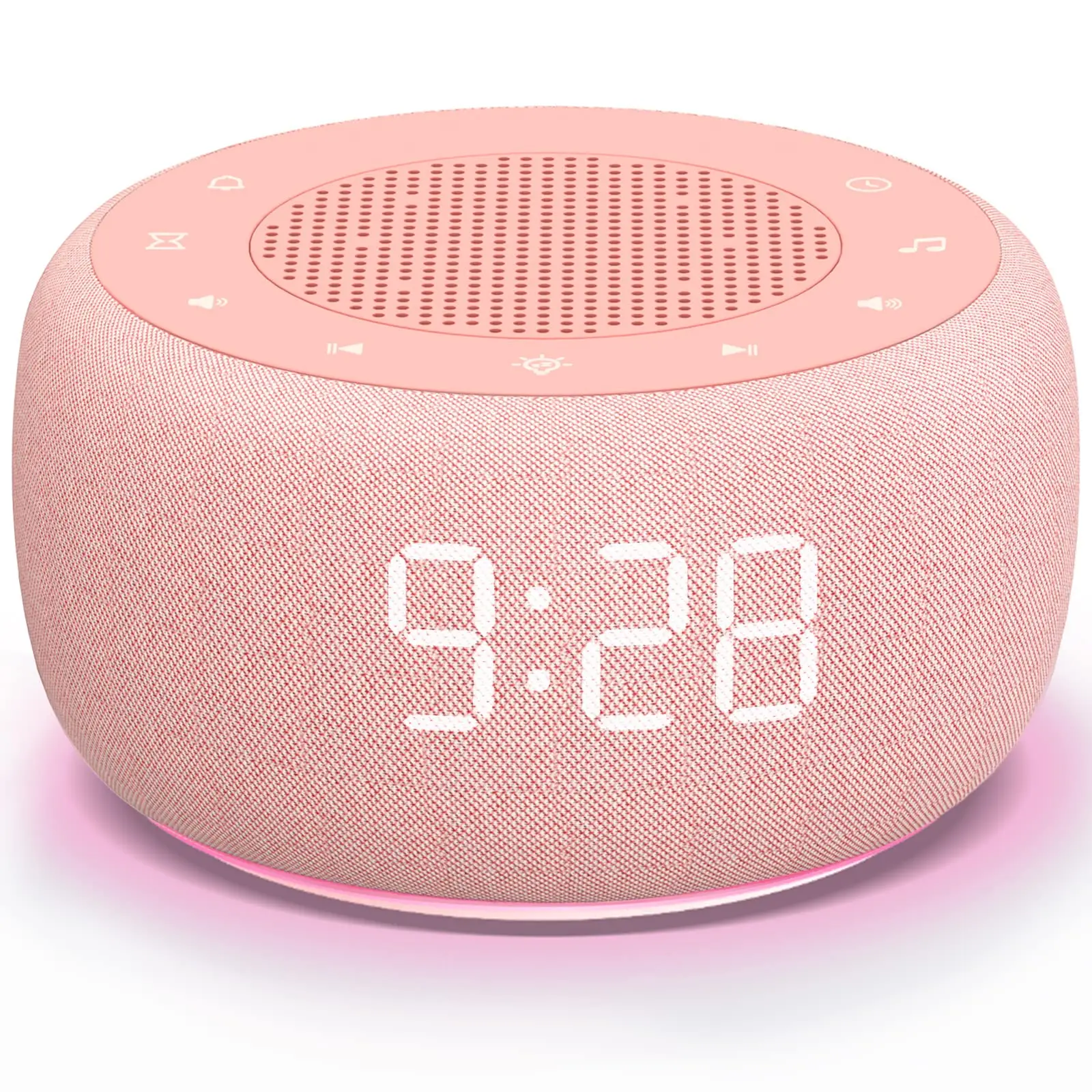 

Pink Noise Machine Sound machine and alarm clock 2-in-1-0-100% display dimmer Sleep timer Precise 30 level volume control