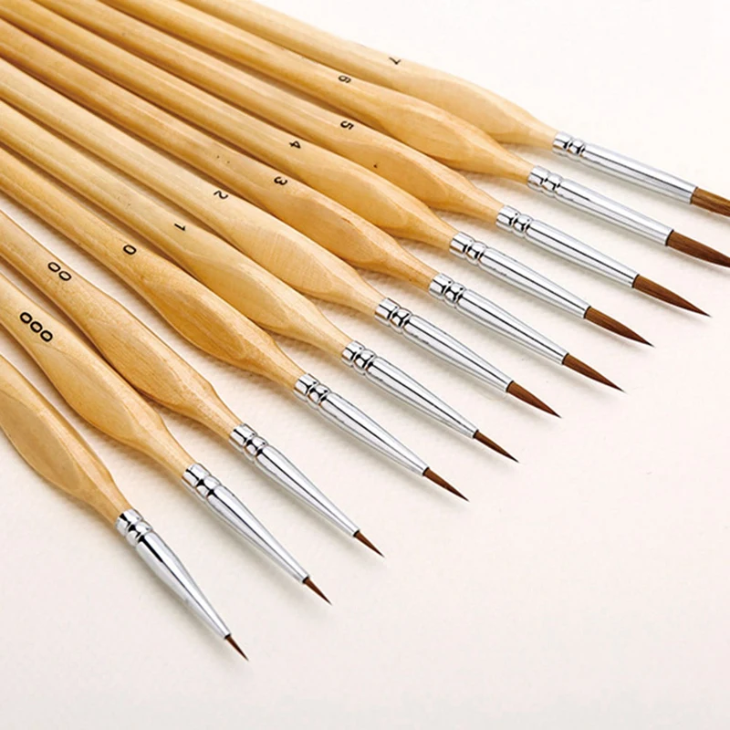 11Pcs Paint Brush Set Miniature Detail Brush Nylon Hair Paint Brush For Oil, Acrylic, Watercolor And Gouache