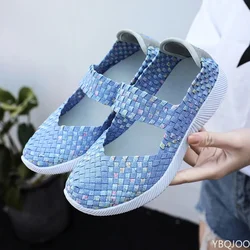 Womens Flats Shoes Summer Sneakers Breath Woven Casual Loafers Soft Walking Shoes Women Tenis Big Size 35-42 Zapatos De Mujer