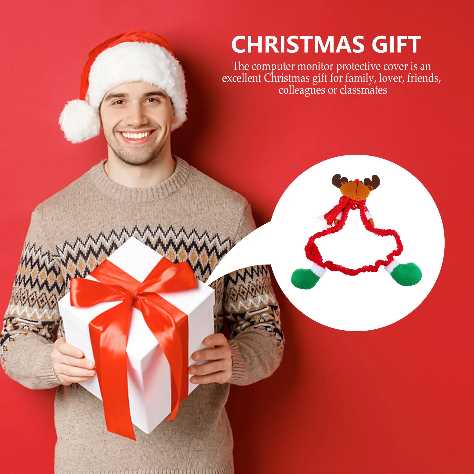 

Christmas Deer Monitor Cover Computer Display Protector Desk Decorative Case Cloth Material Long Lasting Home Office Xmas