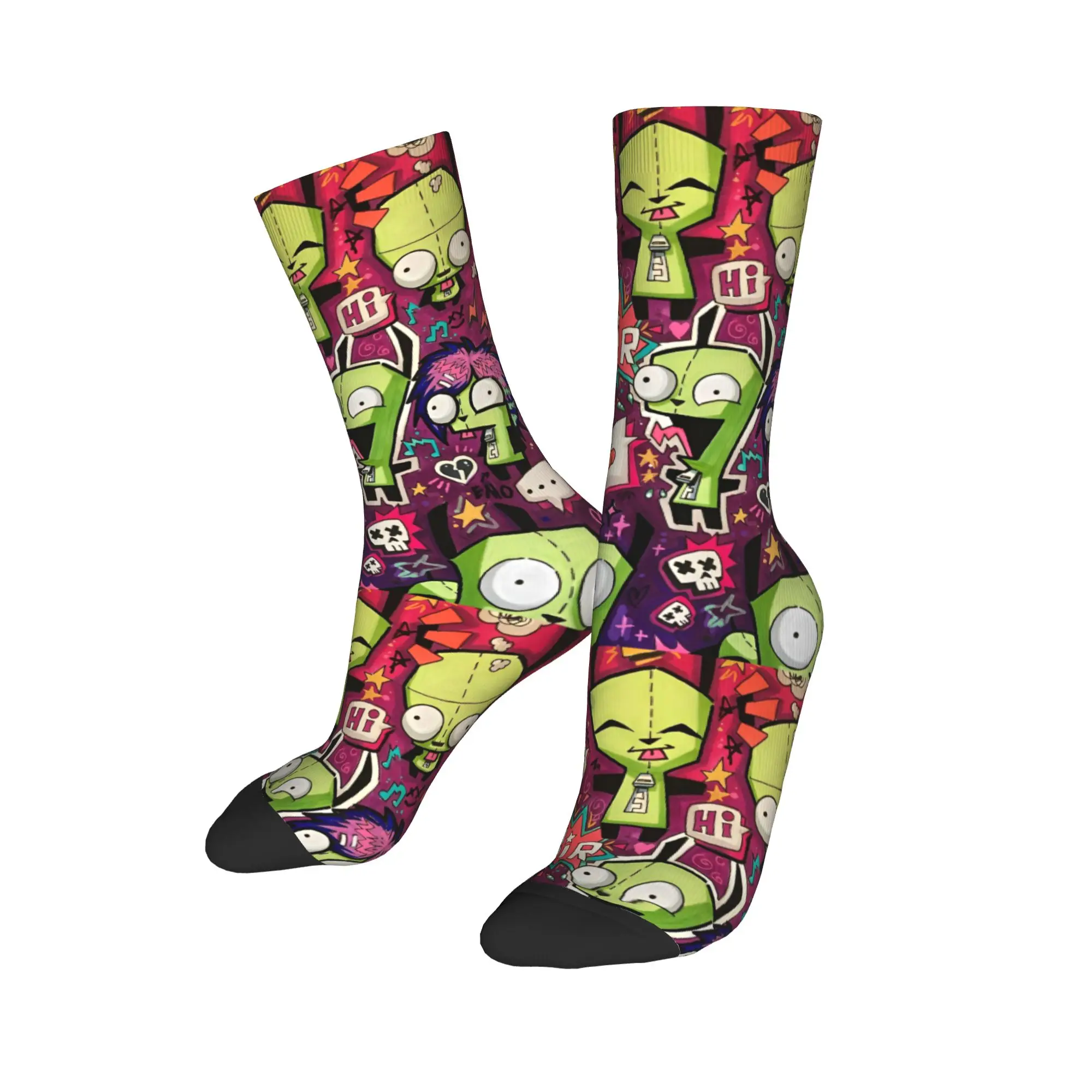 Fashion Hehe Gir!   Invaders Zims Basketball Socks Cartoon Dark Comedy Polyester Middle Tube Socks for Unisex Breathable,