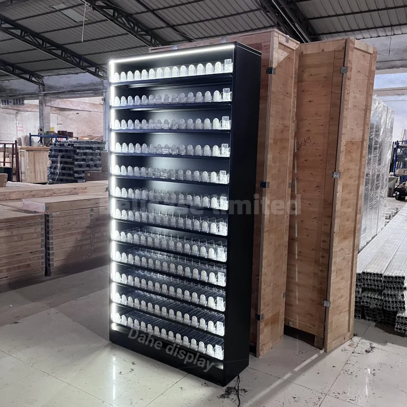 Custom. multilayer Wooden Cigarettes Display Rack LED Lightbox Display for Store for Smoke Shop Showcases