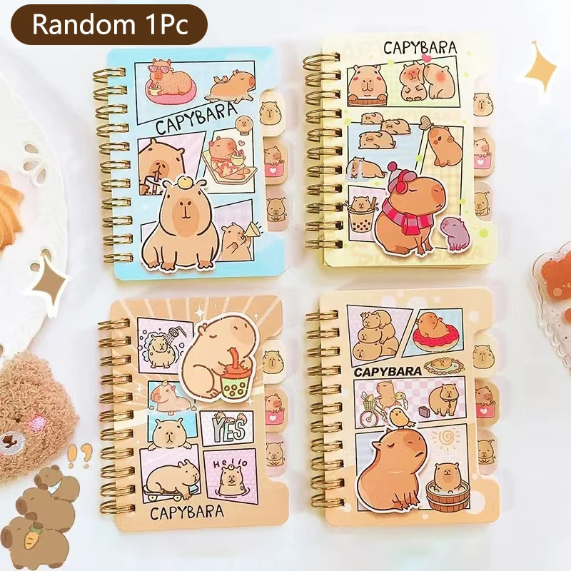 Portable Kawaii Coil Notebook Cartoon Capybara Journal Mini Notepad Diary Agenda Planner Kids Stationery Gift School Supplies