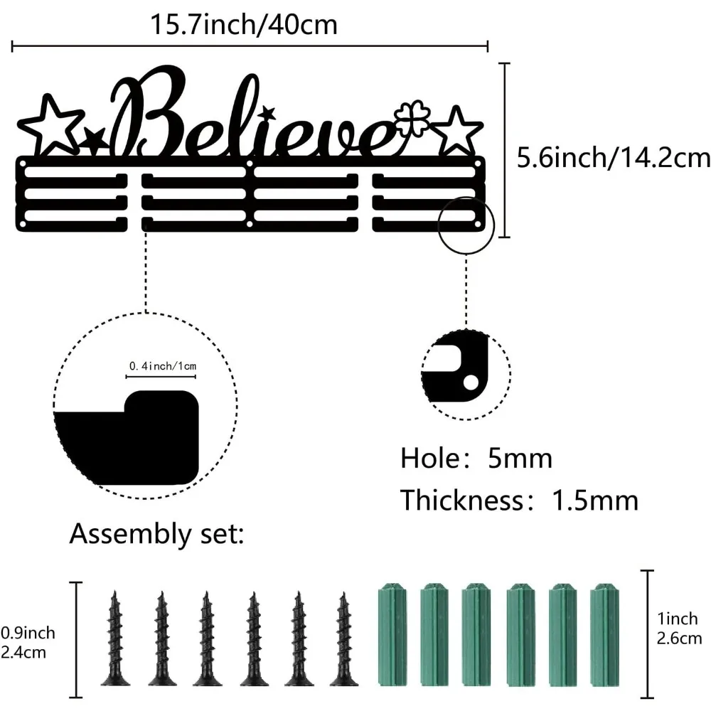 Believe Medal Holder Start Four Leaf Clover Awards Display Stand Wall Rack Mount Hanger Decor Stainless Steel Metal Hanging