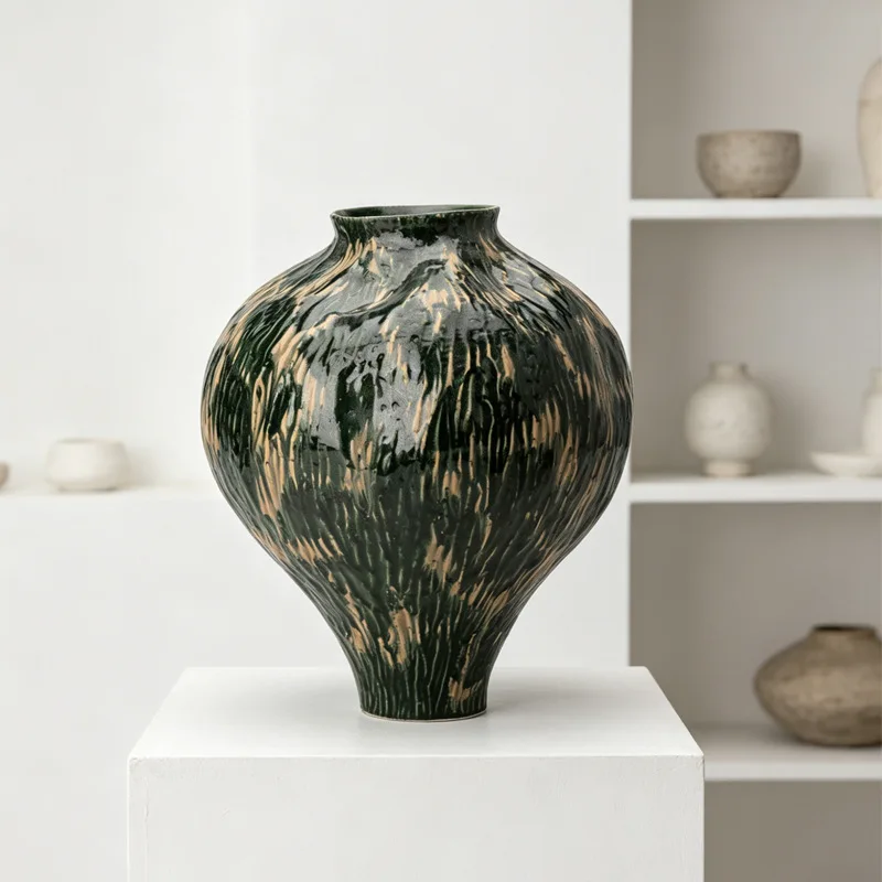 style handmade Jingdezhen ceramic vase entryway Chinese decorative flower vessel living room TV cabinet with a high-end feel