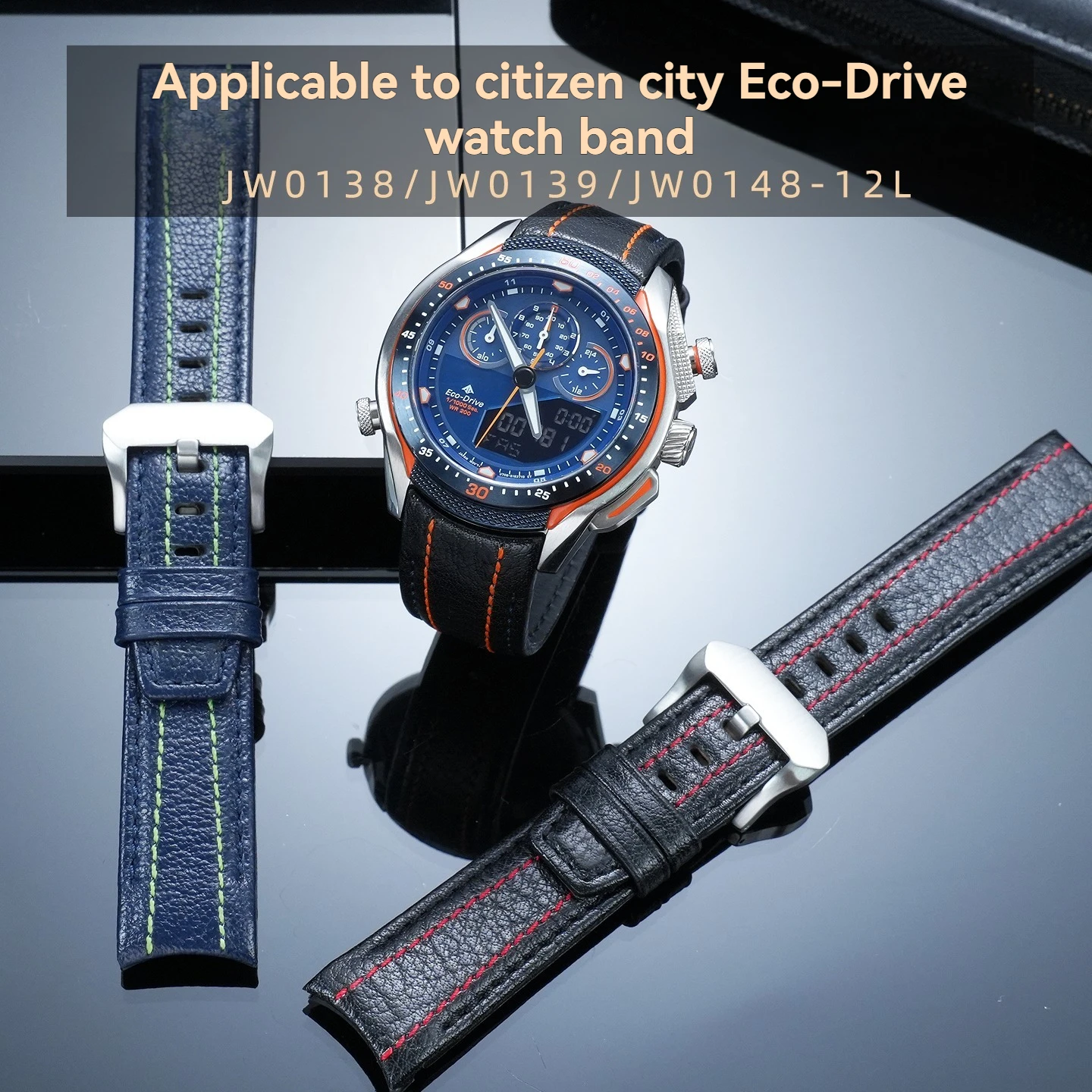 22mm Curved Interface Cowhide Wristband Genuine Leather Watch Strap Replacement For Citizen Eco‑Drive JW0138 JW0139 JW0148‑12L S