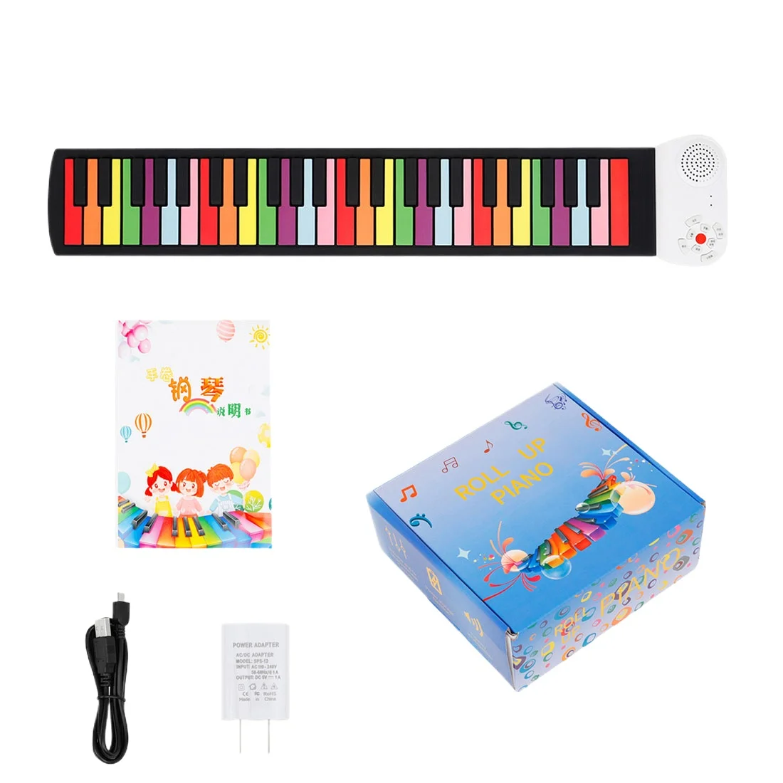 IRIN 49 Keys Roll Up Piano Electric Piano Portable Foldable Colorful Keyboard Hand Roll Rainbow Key Rechargeable Children Gifts