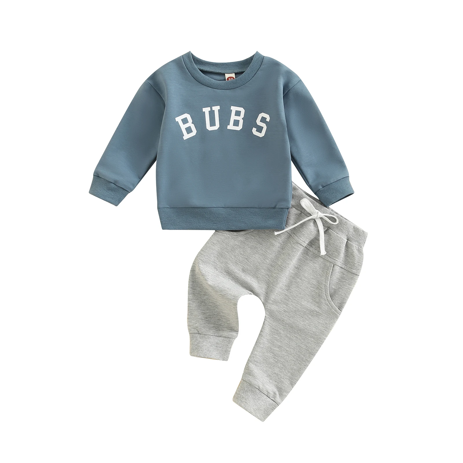 Toddler Infant Baby Boy Girl Outfits Letter Print Round Neck Long Sleeve Sweatshirt Tops Tie-Up Long Pants Two Piece Suit 0-3Y