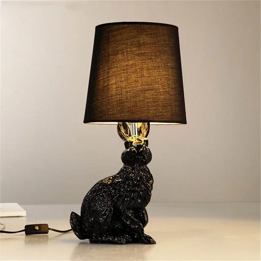 Hot SalesHot Selling ItemResin Rabbit Shape Modern Creative Led Table Lights Black White Cloth Lampshade Table Lamps Living Room