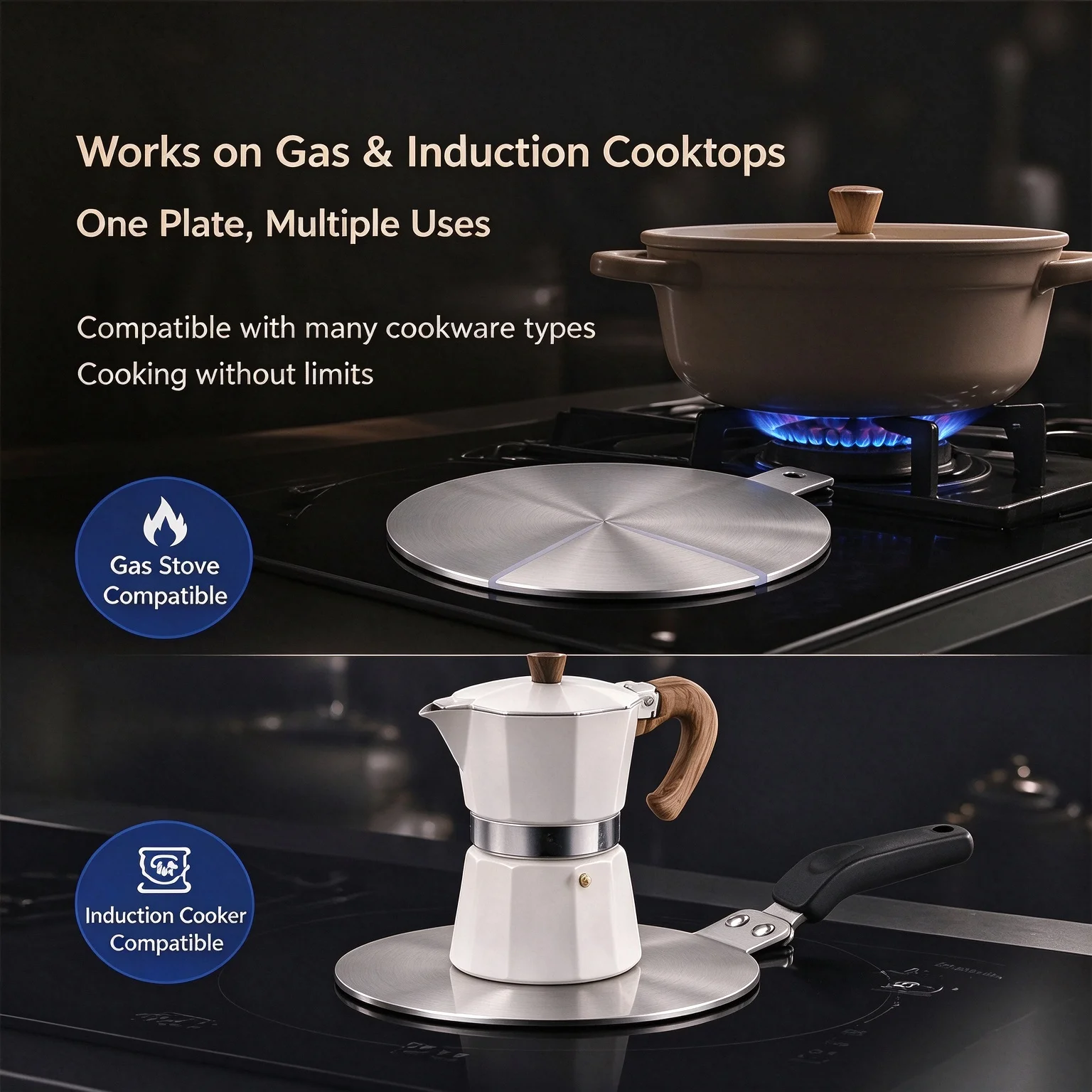 New Moka Pot Heat Diffuser Plate, Stainless Steel Induction Adapter for Ceramic Coffee Pot & Glass Cookware, Outdoor Stove Heat
