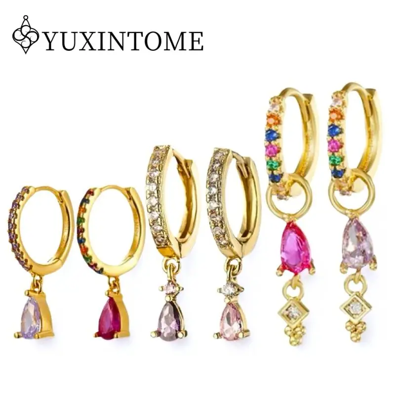 

925 Silver Needle Water Drop Zircon Pendant Hoop Earrings Purple Crystal Luxury Earrings For Women Fashion Party jewelry Gifts