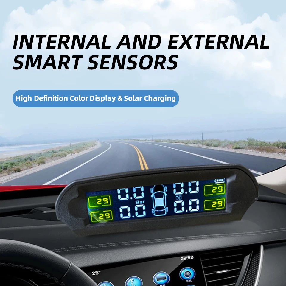 

Yangood Digital Display Solar &USB Charging TPMS Wireless Car Tire Pressure Alarm Monitor System Intelligent Temperature Warning