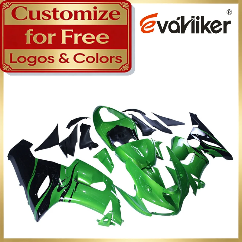 For Kawasaki ZX6R 2005 2006 black flames ZX636 05 06 green Motorcycle Fairing ABS Plastic Injection Mold Kit Custom Graphics