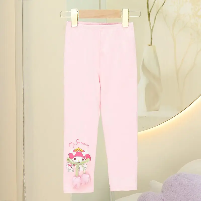 Kuromi Leggings Sanrio Cinnamoroll My Melody Spring Autumn Girl Thin Child Wear Outside Children's Clothing Leisure Trousers