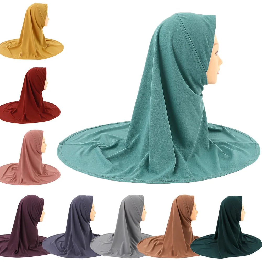 5-12Years Muslim Instant Hijab Chemo Cap Khimar Turban Islamic Arab One Piece Kids Girls Full Cover Shawls Burqa Prayer Ramadan