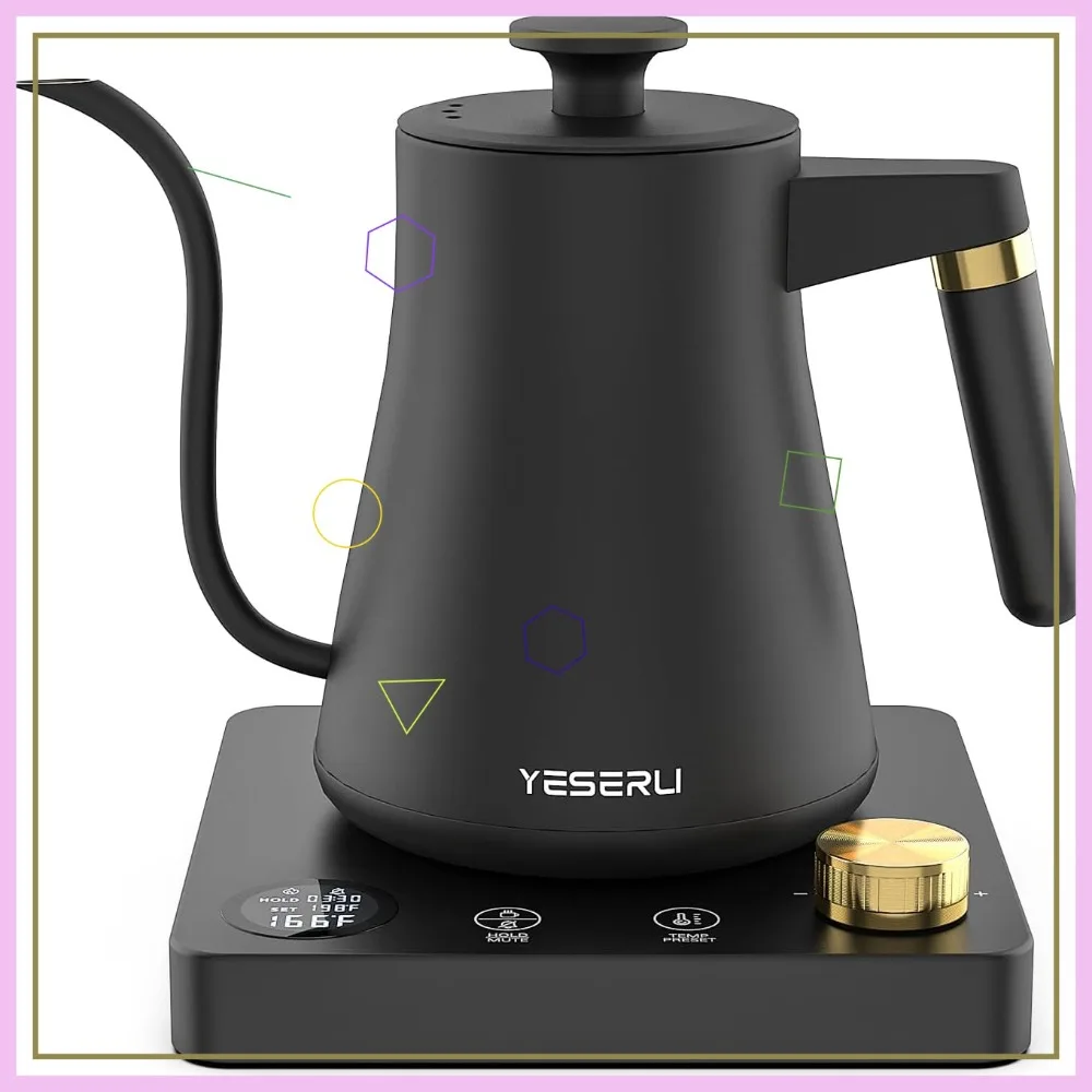 

Электрический чайник с гибким шлангом 1200 Вт, ±1 градус ℉ Контроль температуры, цифровой дисплей, 4 предустановленных режима температуры, поддержание тепла до 12 часов, быстрый нагрев для кофе и чая