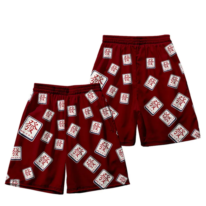 Chinese Mahjong Board Shorts Trunk Summer Quick Dry Beach Swiming Shorts Men Casual Short Pants Beach clothes