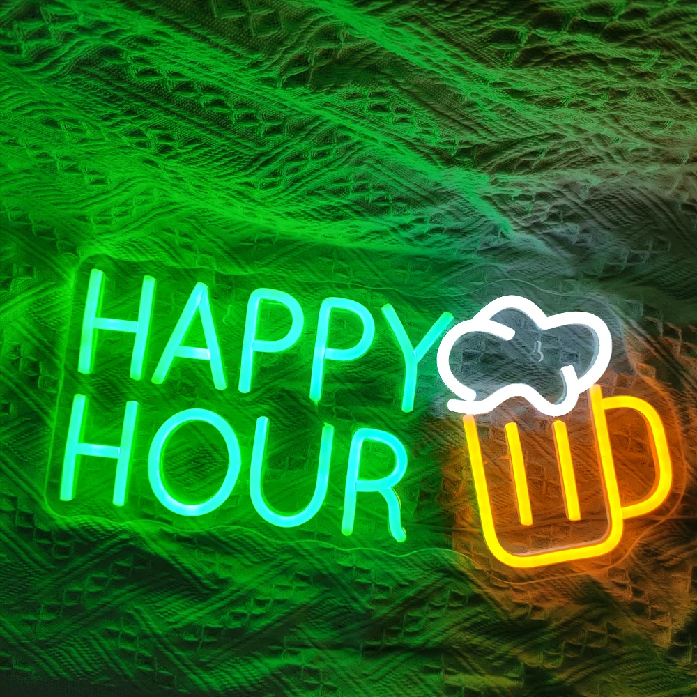 Happy Hour Leucht reklame Bar Club Schlafzimmer führte dimmbare Neonlichter Zeichen für Restaurant Bistro Küche Hotel Party hängen Dekor