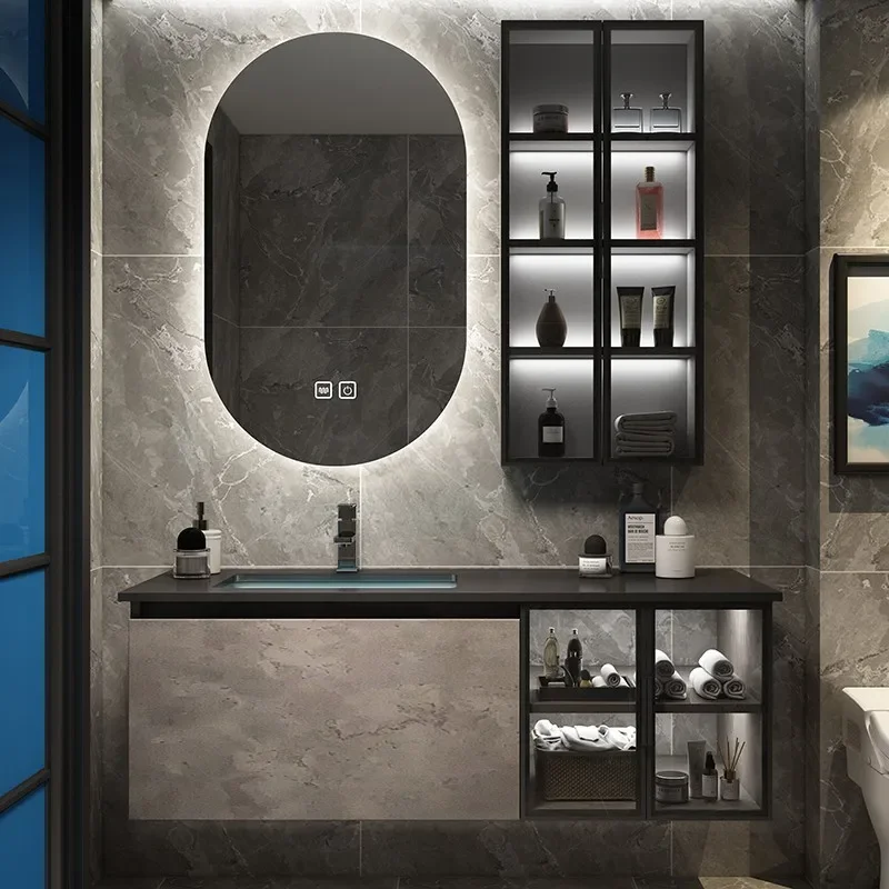 

Black Waterproof Bathroom Cabinet Organizer Modern Luxury Mirror Bathroom Cabinet Wall Mounted Meuble Salle De Bain Furniture