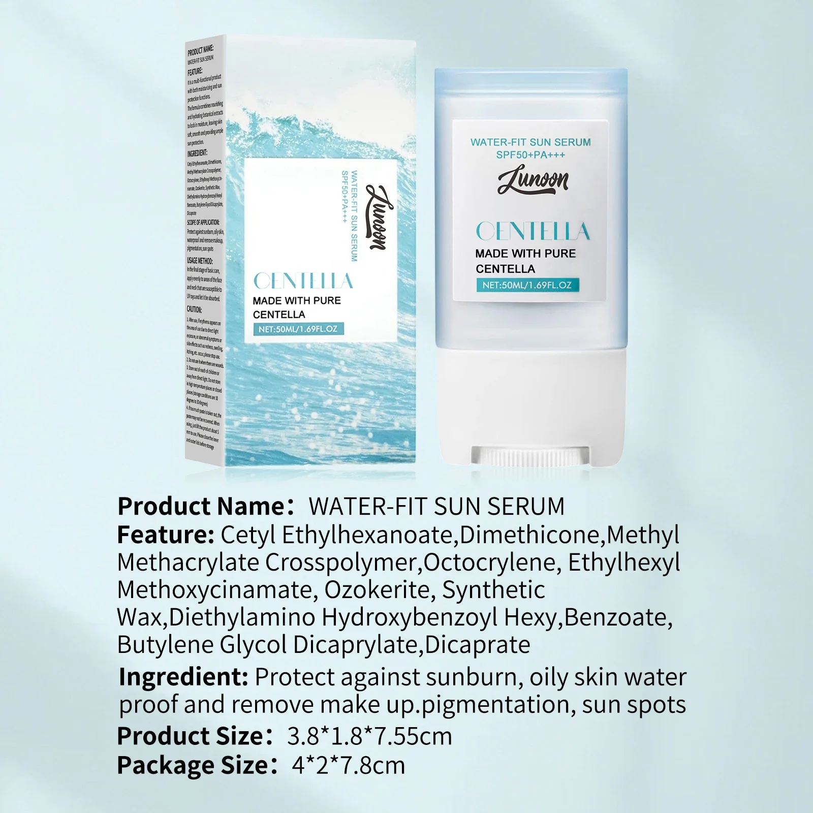 عصا واقية من الشمس SPF50+ PA+++ 20 جرام مقاومة للماء للحماية من الشمس، مع كينتيللا للتهدئة والترطيب، للوجه والجسم #3