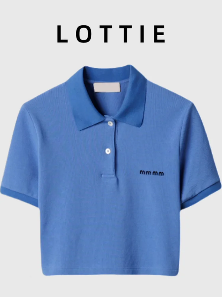 

Lotton, летние новые женские футболки ort Sve irt Cotton Pique Knit Me Fabric с высокой талией и принтом, облегающие футболки для поездок на работу...