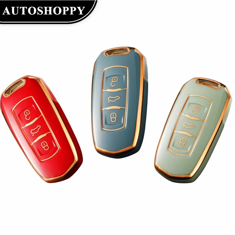 

Golden-edged TPU Car Smart Key Cover Case Shell Fob For Geely Atlas Boyue NL3 EX7 SUV GT GC9 Emgrand X7 Borui Auto Accessories