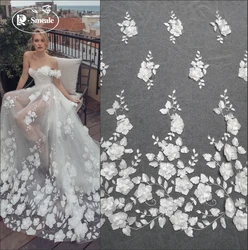 3D Flower Laser Satin Cloth, Lace Wedding Dress, DIY Accessories, Black Fabric, Hand Applique, Mesh Fabric, RS2937