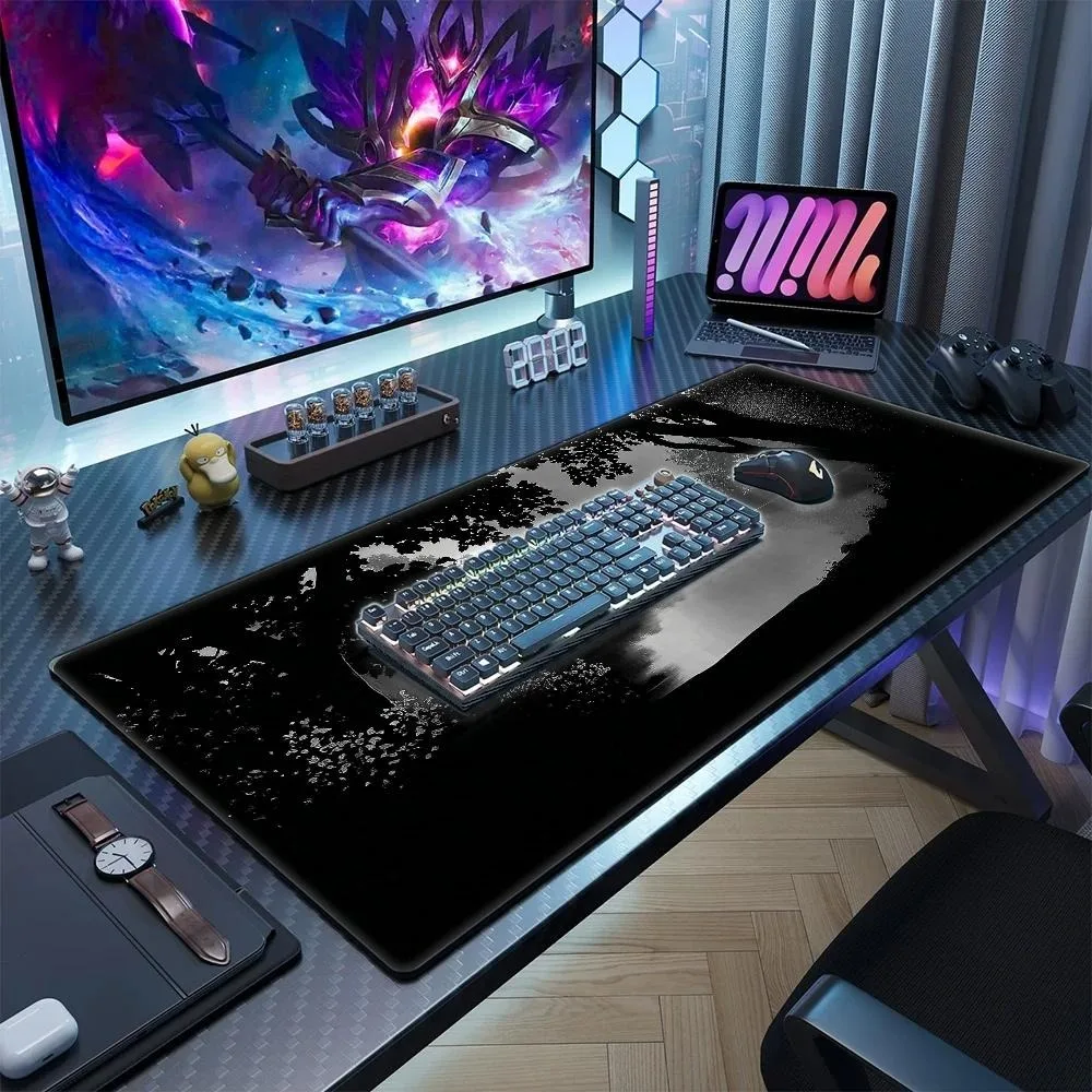 Simple black and white forest lake mouse pad. Durable and wear-resistant office, gaming and sports table pad. Home desk