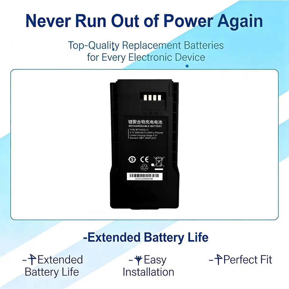 

Аккумулятор для рации 3600 мАч BTY3600LI17, высокая емкость, длительное время работы, для TD Tech EP681