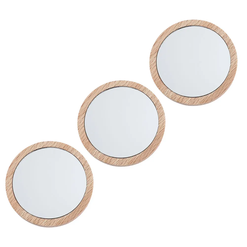 

3Pcs Makeup Handheld Mirror Small Portable Travel Pocket Mirror Wood Frame Compact Size Perfect Gift for Ladies Women