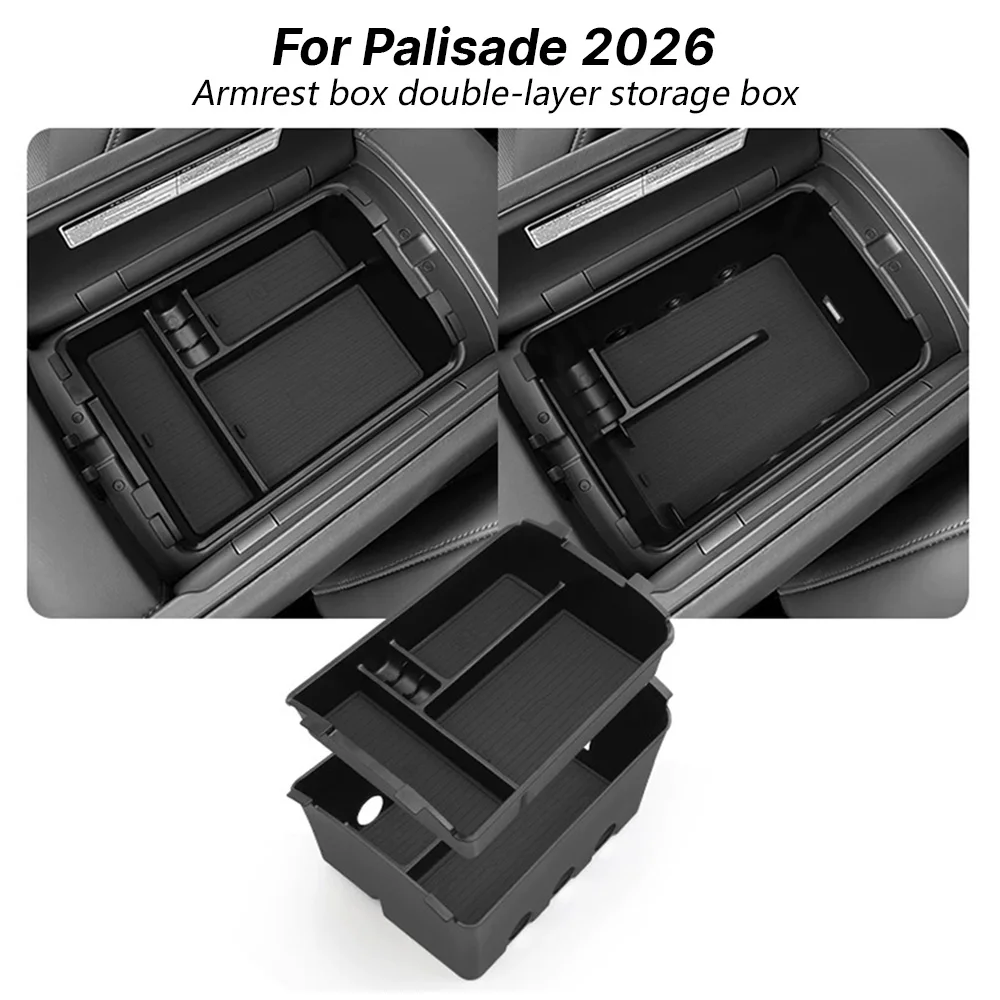 

Car Armrest Storage Box for the 7-Seat Version of the 2026 Hyundai Palisade SUV Double Layers Center Console Organizer Tray